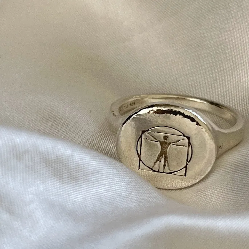 Sterling Silver Vitruvian Man Signet Ring