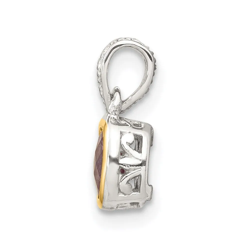 Sterling Silver w/ 14K Accent Amethyst Pendant