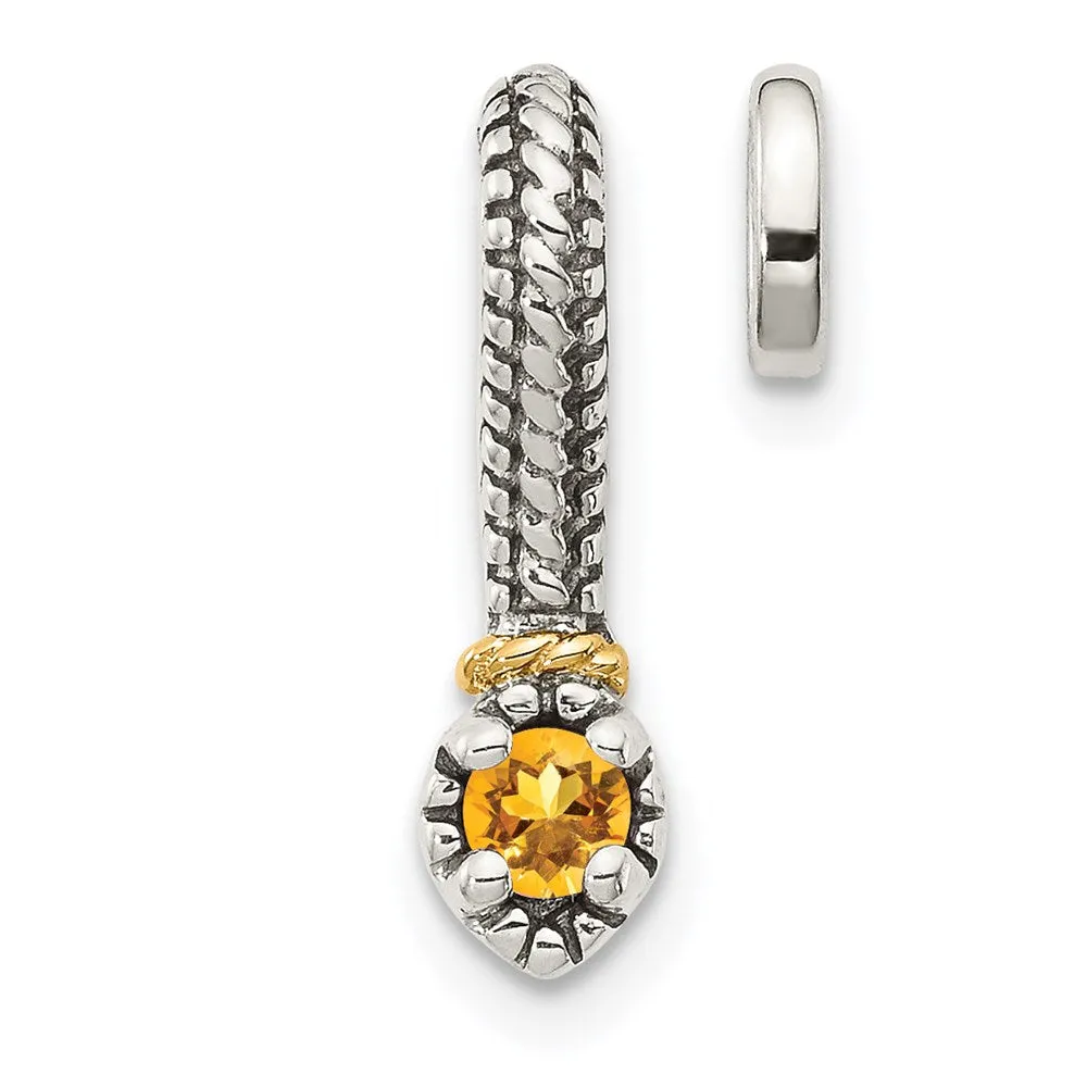 Sterling Silver w/ 14k Polished Citrine Chain Slide Pendant
