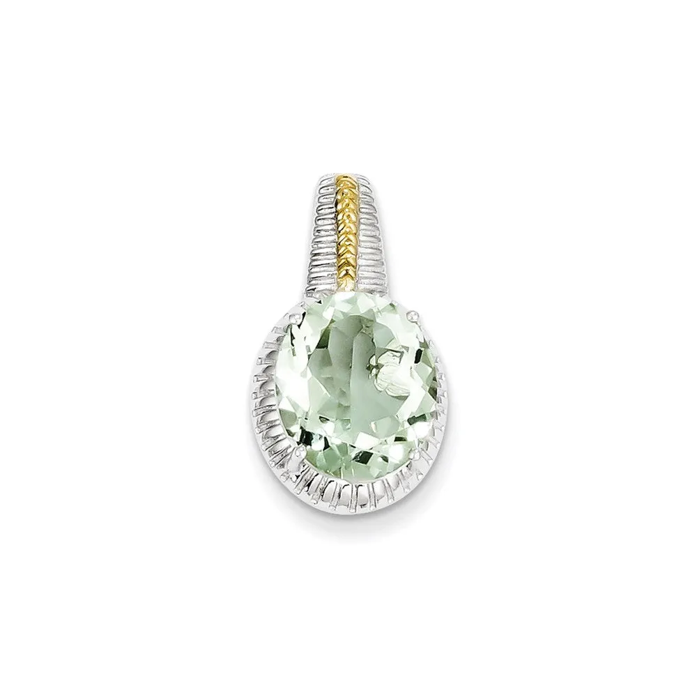 Sterling Silver w/ Flash Gold-plate Accent Green Quartz Pendant