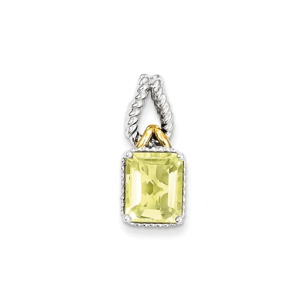 Sterling Silver w/ Flash Gold-plate Accent Lemon Quartz Pendant