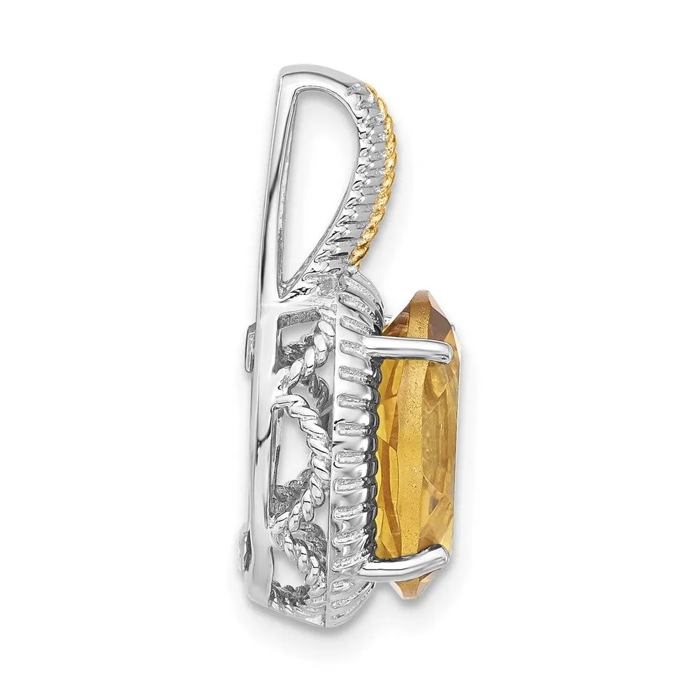 Sterling Silver w/ Flash Gold-plated Accent Whiskey Quartz Pendant