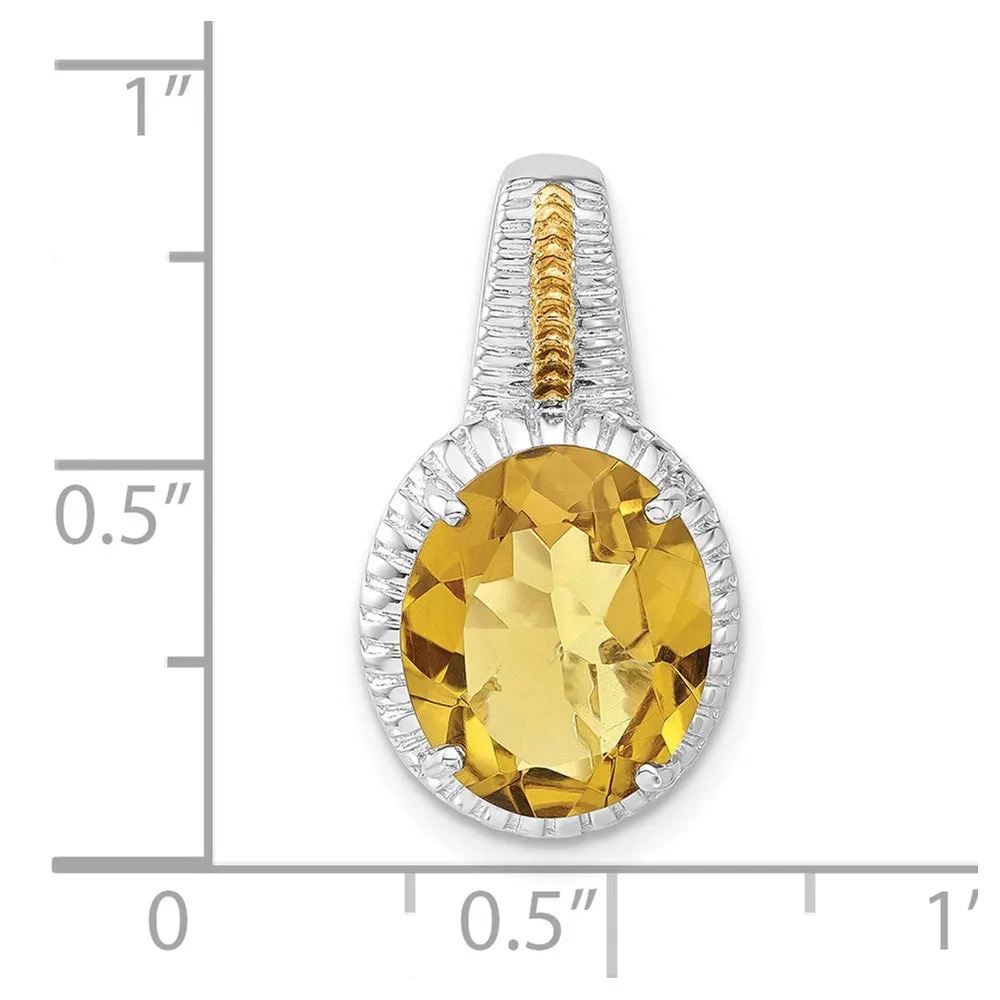 Sterling Silver w/ Flash Gold-plated Accent Whiskey Quartz Pendant