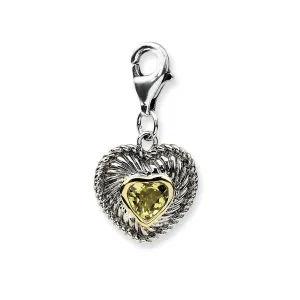 Sterling Silver w/14k Lemon Quartz Antiqued Charm