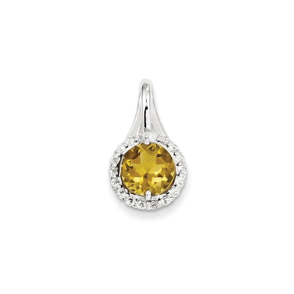 Sterling Silver White Topaz & Whiskey Quartz Circle Pendant