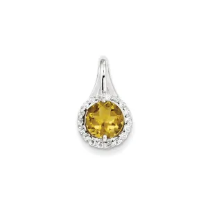 Sterling Silver White Topaz & Whiskey Quartz Circle Pendant