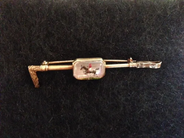 Stock or Bar Pin 14 kt Gold Hunt Whip Form Reverse Intaglio Crystal