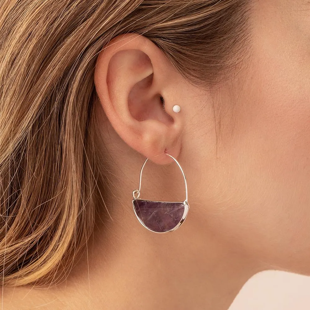 Stone Prism Hoop: Rose Quartz/Silver