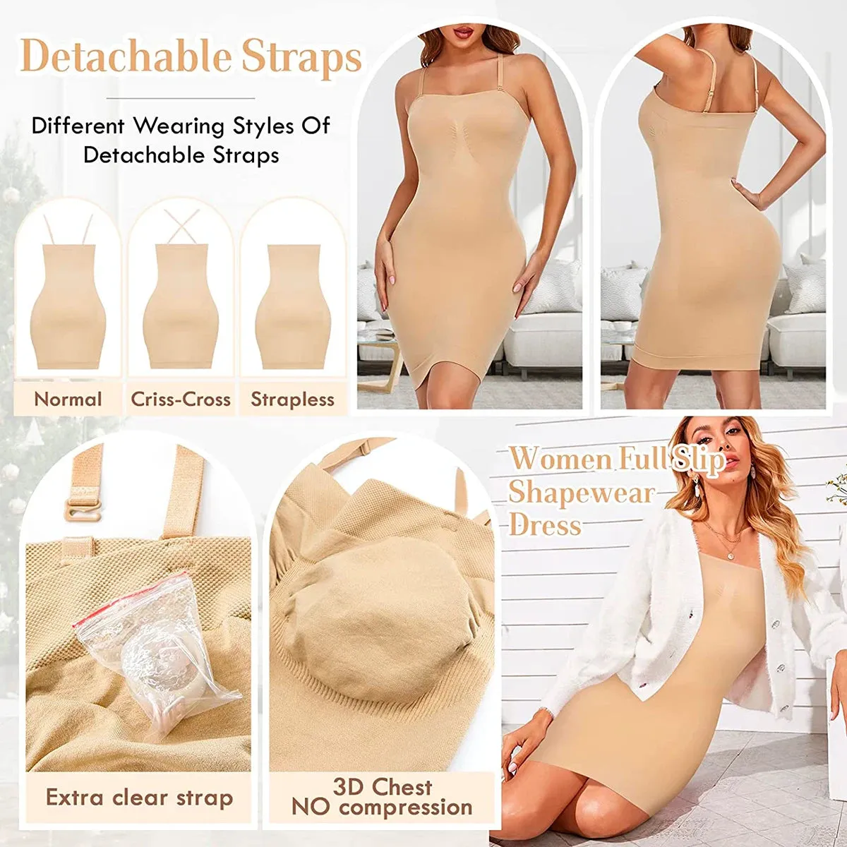 Strapless Shapewear Slip for Women - Tummy Control Full Slip Dress Camisole Body Shaper