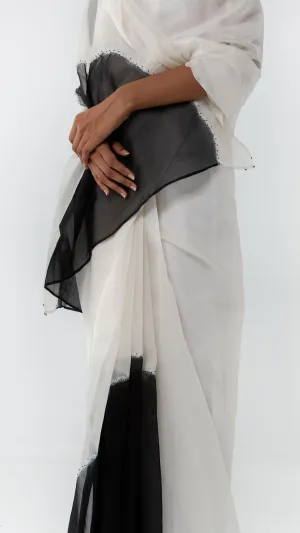 Studio Medium   I   Shibori Conti POLKA ORGANZA SAREE - WHITE/BLACKPOL 05