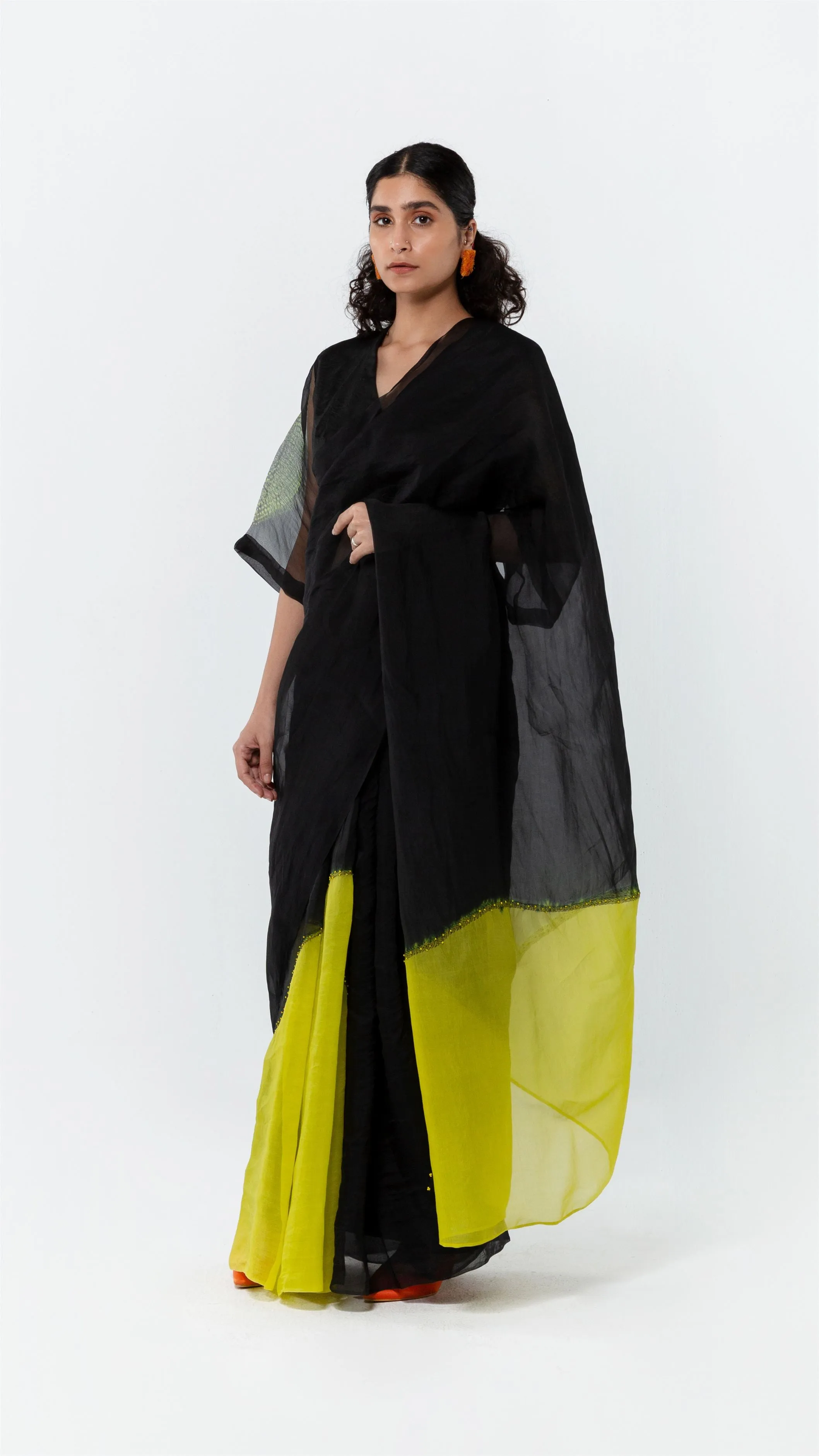Studio Medium   I   Shibori Latour POLKA ORGANZA SAREE-LIME/BLACKPOLS 60