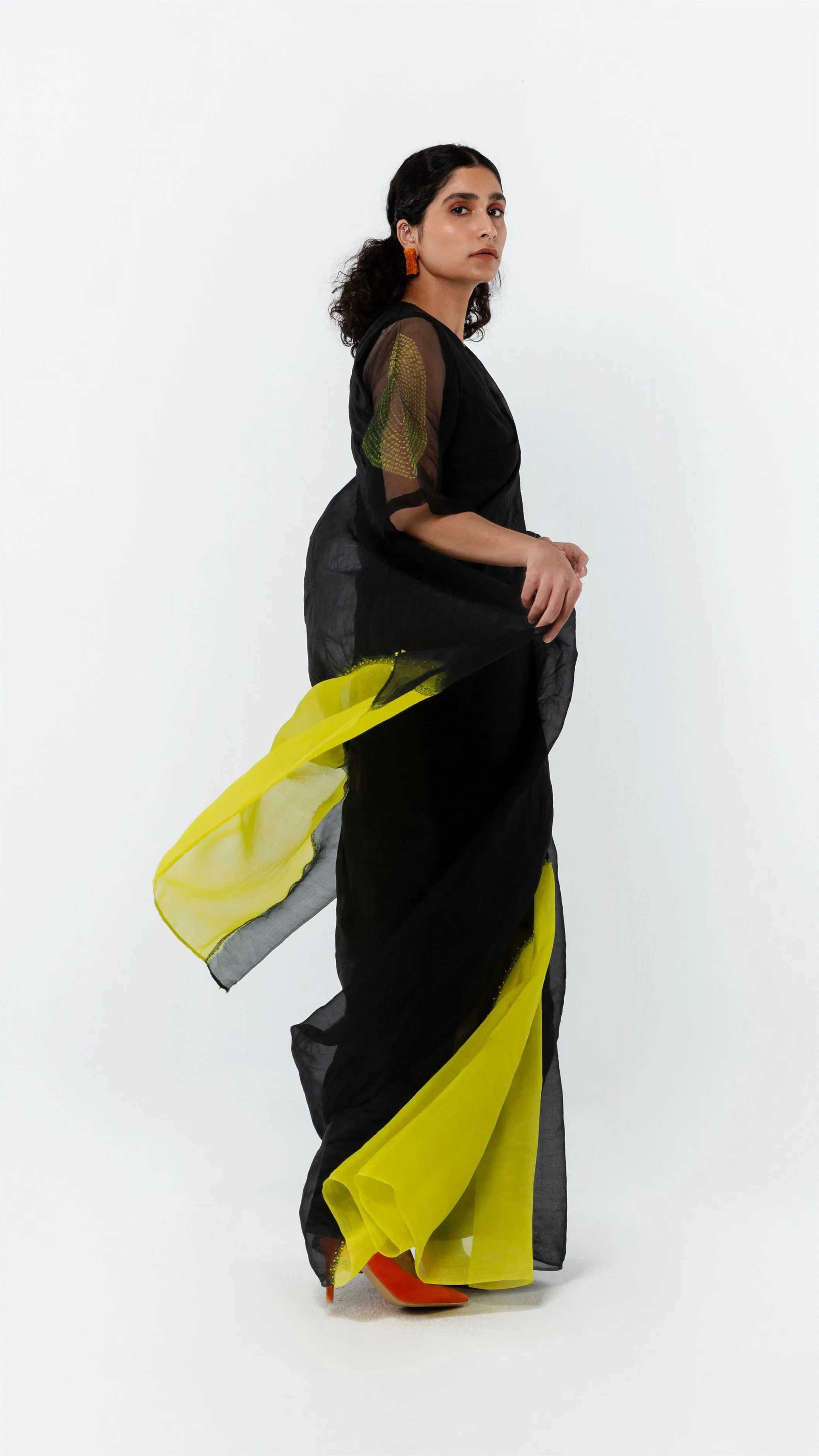 Studio Medium   I   Shibori Latour POLKA ORGANZA SAREE-LIME/BLACKPOLS 60
