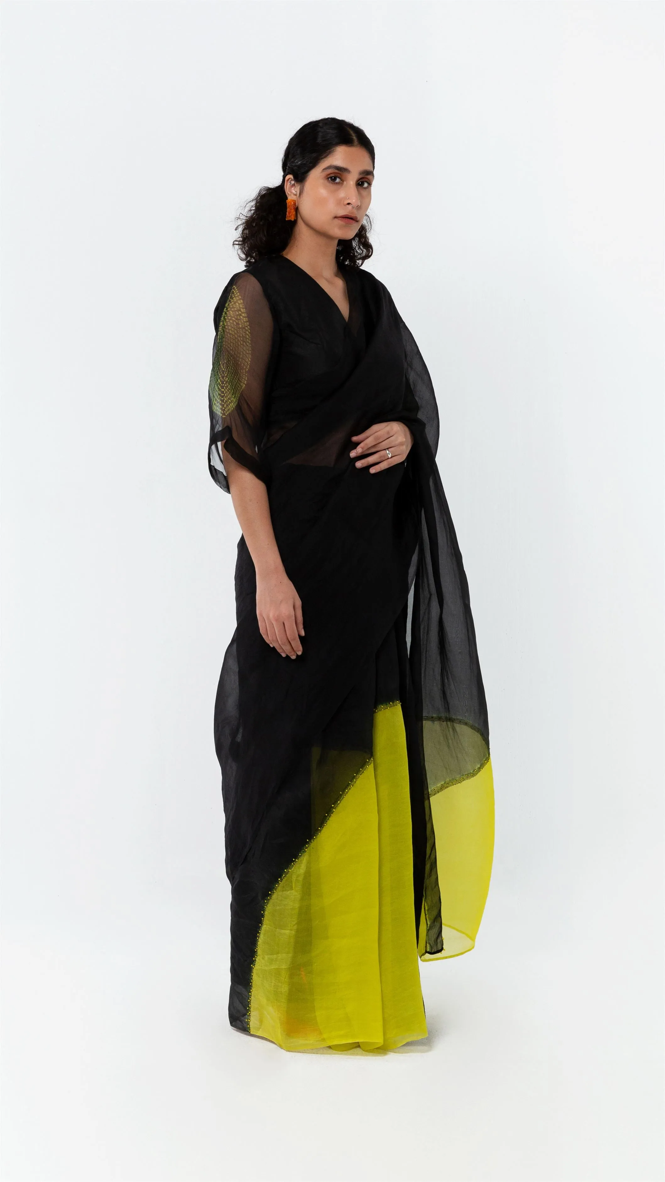 Studio Medium   I   Shibori Latour POLKA ORGANZA SAREE-LIME/BLACKPOLS 60