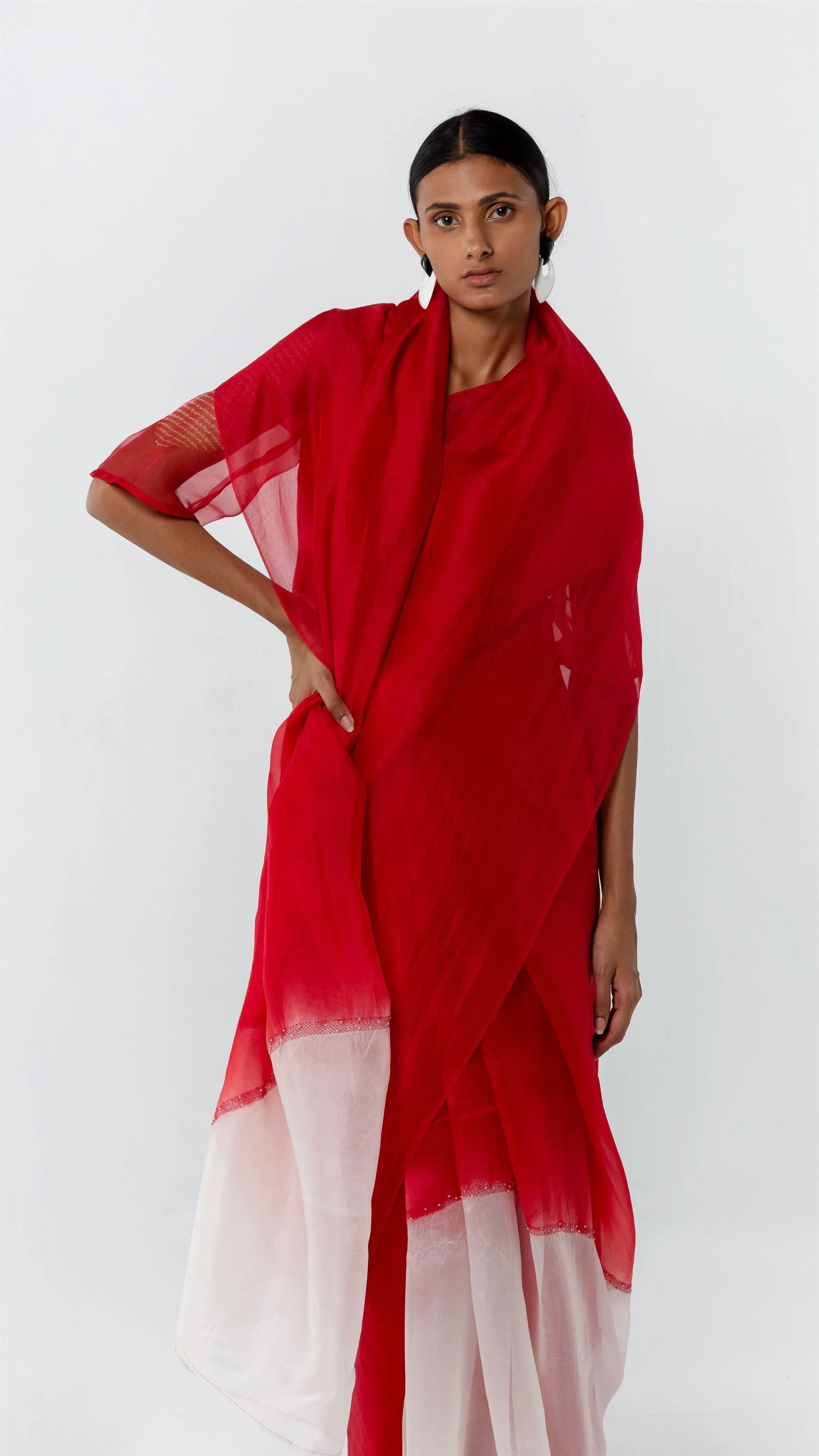 Studio Medium   I   Shibori Romanee POLKA ORGANZA SAREE - REDPOL 04