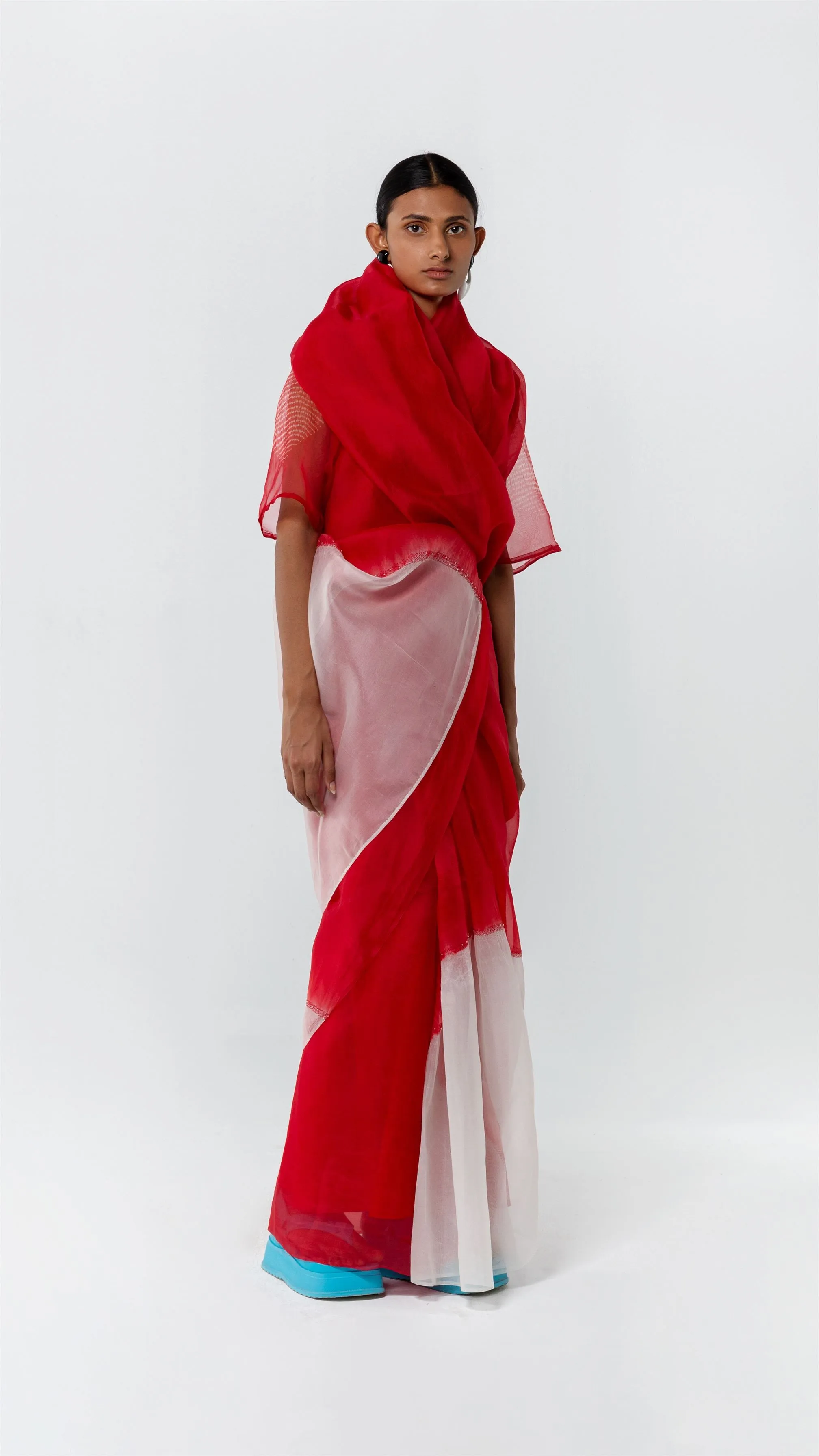 Studio Medium   I   Shibori Romanee POLKA ORGANZA SAREE - REDPOL 04