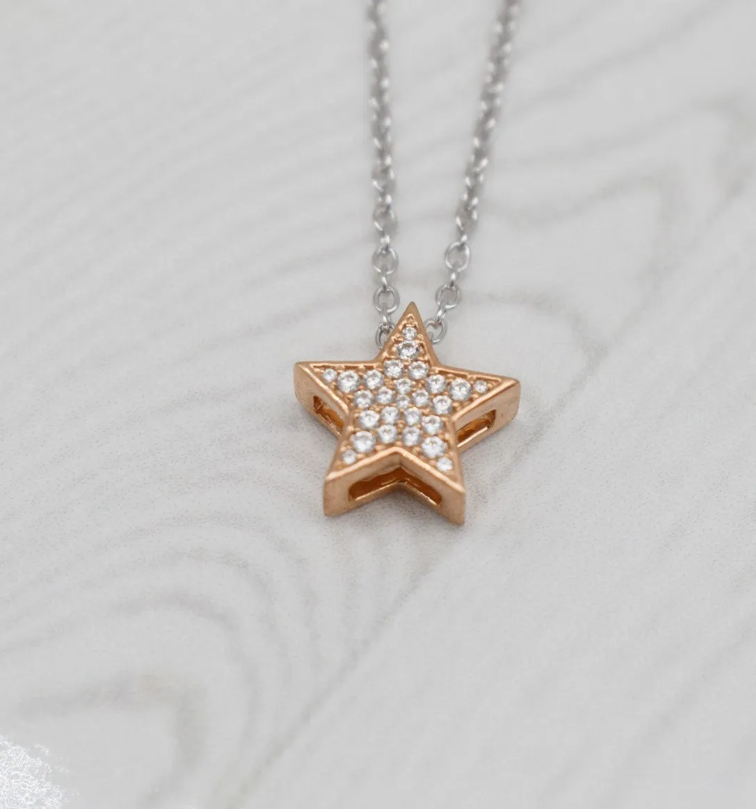 STUNNING REAL DIAMOND STAR CLUSTER MINIMALIST PENDANT | 14K SOLID ROSE GOLD | EVERYDAY DELICATE PENDANT VS/SI I-J COLOR | APRIL BIRTHSTONE