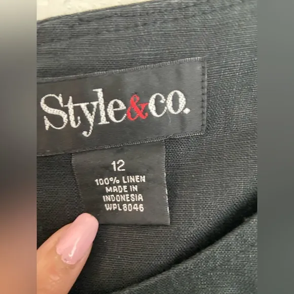 Style &amp; Co. Black 100% Linen Sleeveless Maxi Dress withAssym. Hem Size 12, NWOT