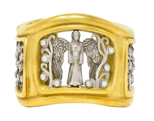 Substantial Kieselstein & Cord Diamond Two-Tone 18 Karat Gold Angel Cuff Bracelet