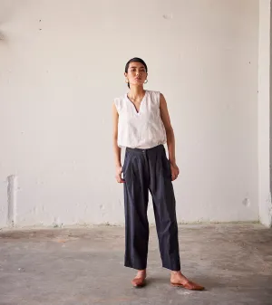 Summer Pant Cotton Twill Pleat-Black-Fashion Edit Indian Summer-KW815-Khara Kapas