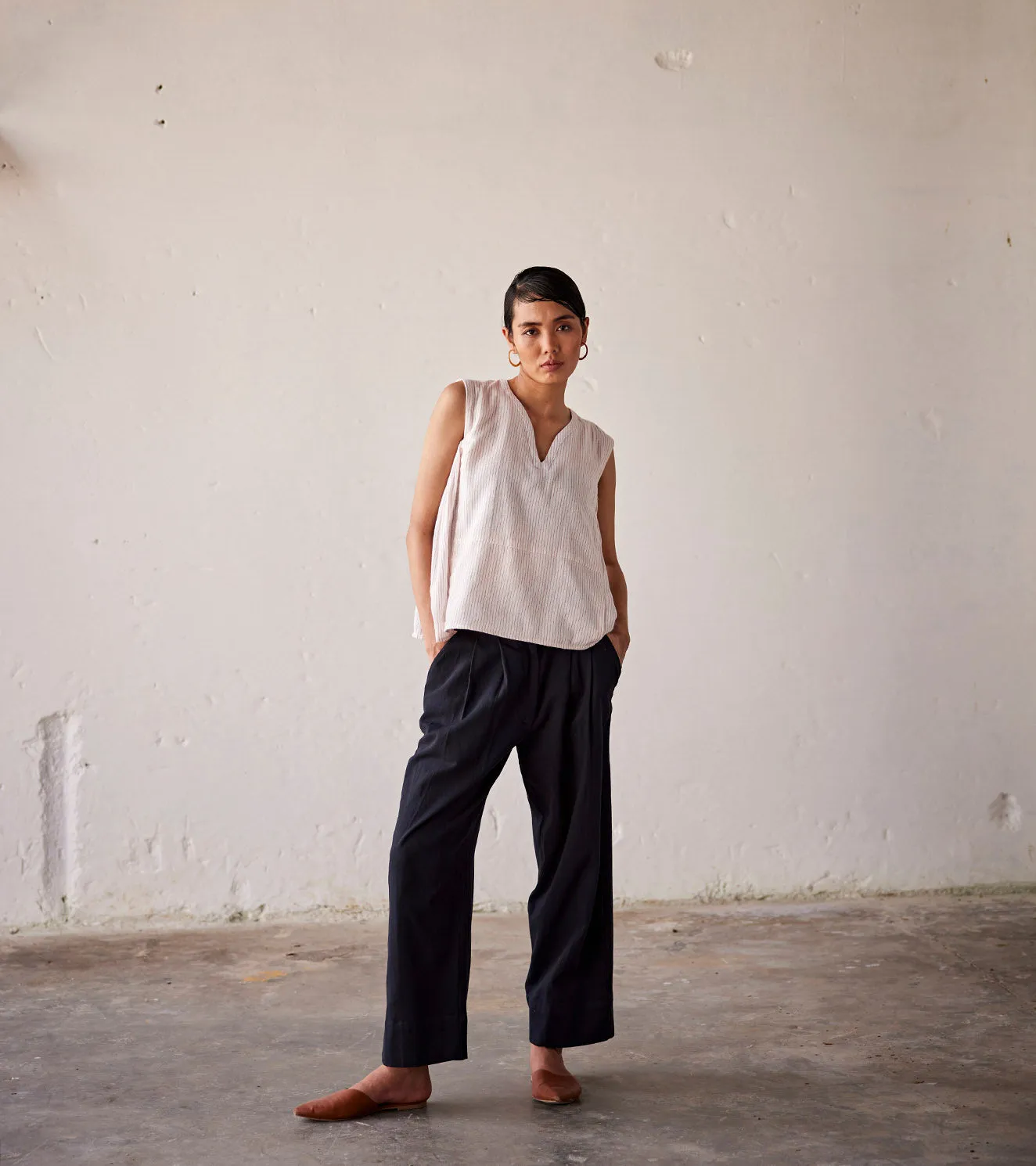 Summer Pant Cotton Twill Pleat-Black-Fashion Edit Indian Summer-KW815-Khara Kapas
