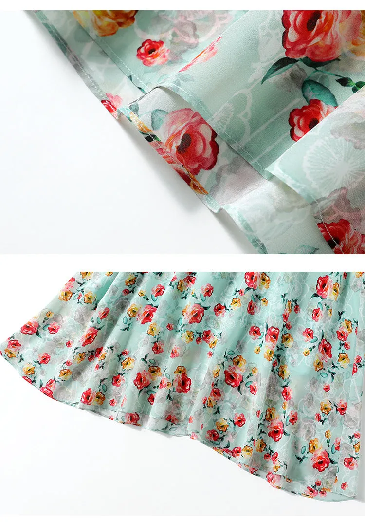Summer V-neck Mulberry Silk French Style High Waist Mid-length Dress