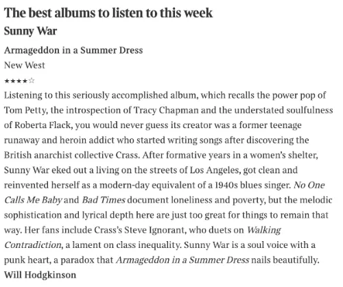 SUNNY WAR - Armageddon In A Summer Dress (Indie Exclusive) [CD]