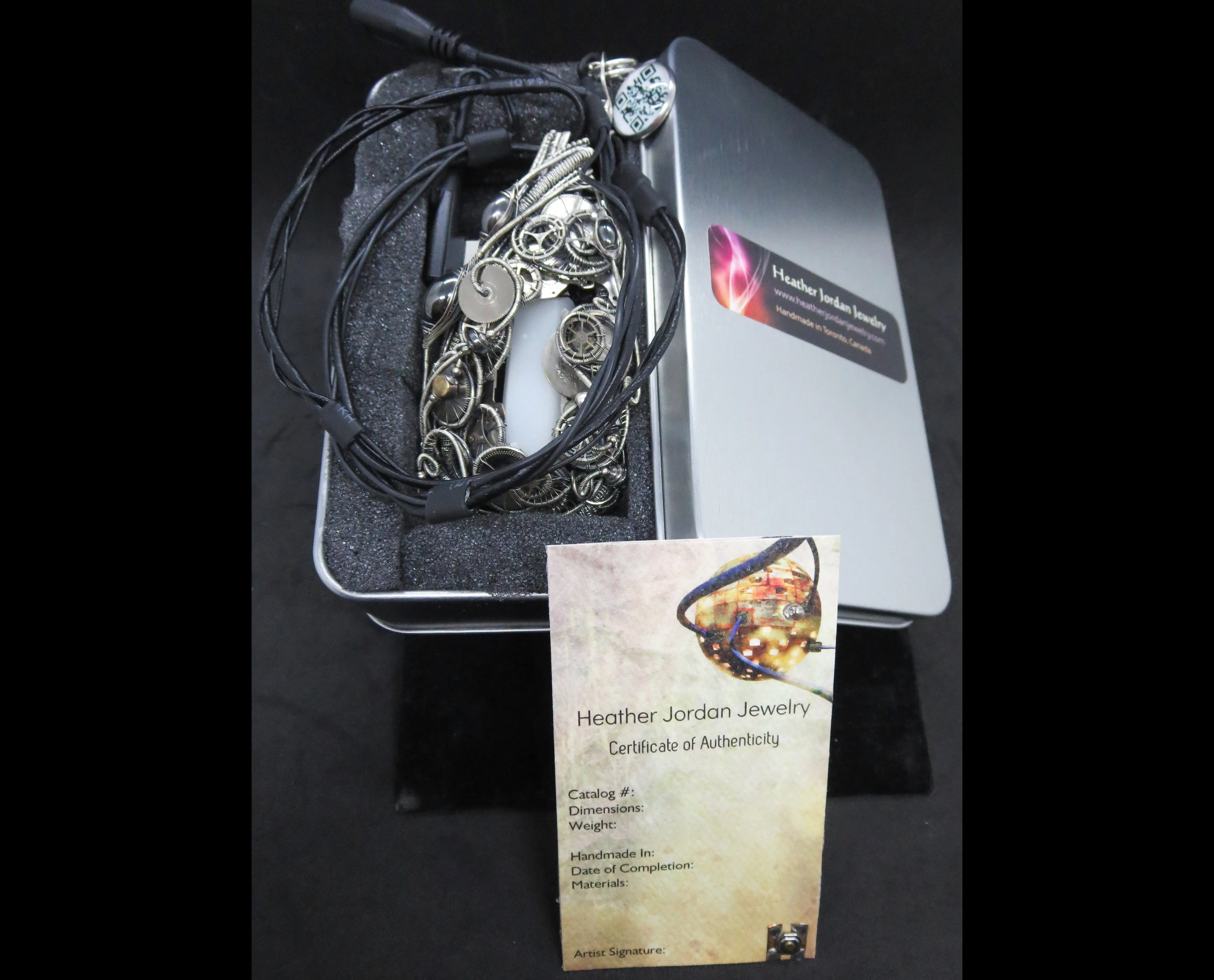 Sunrise-Sunset Steampunk/Cyberpunk Fusion Necklace in Sterling Silver with Upcycled Watch Parts & LEDs