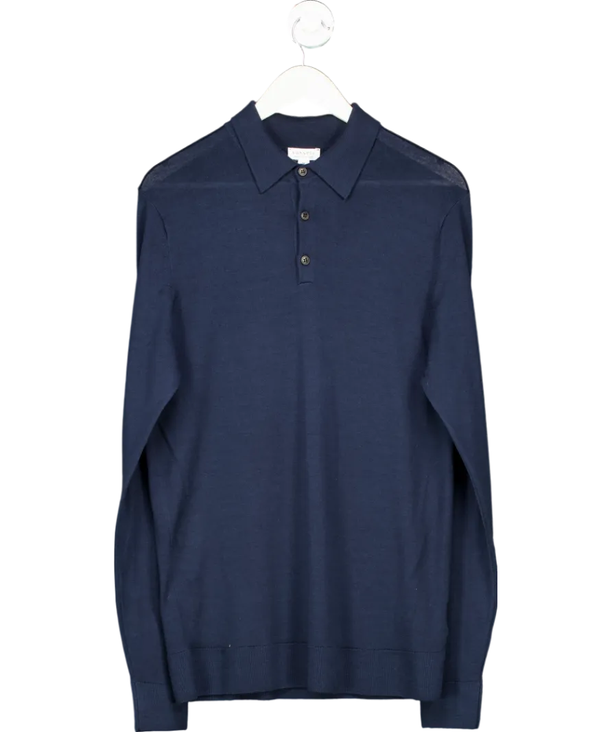 Sunspel Blue Merino Wool Polo Shirt UK M
