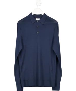 Sunspel Blue Merino Wool Polo Shirt UK M