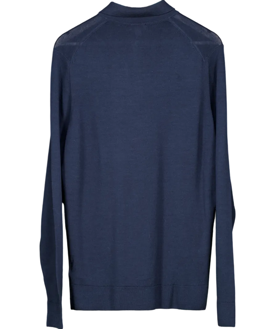 Sunspel Blue Merino Wool Polo Shirt UK M