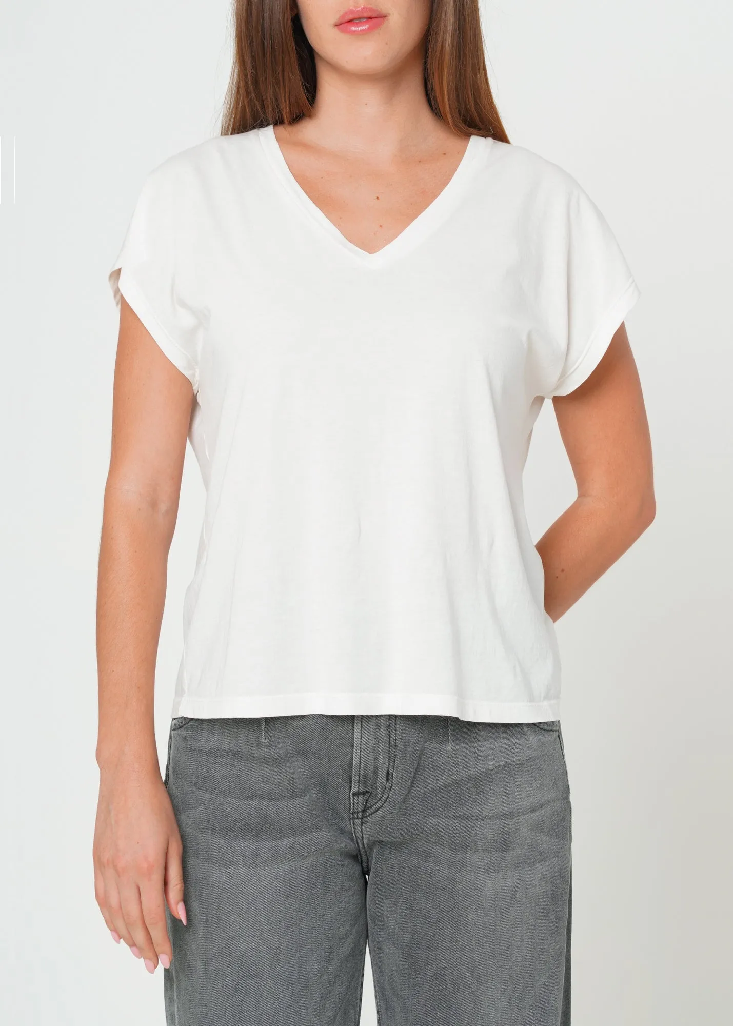 Supima Cotton Cap Sleeve V Neck Tee