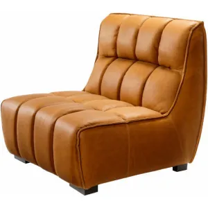 Surya Belfort Modern Channeled Cognac Brown Leather Accent Chair