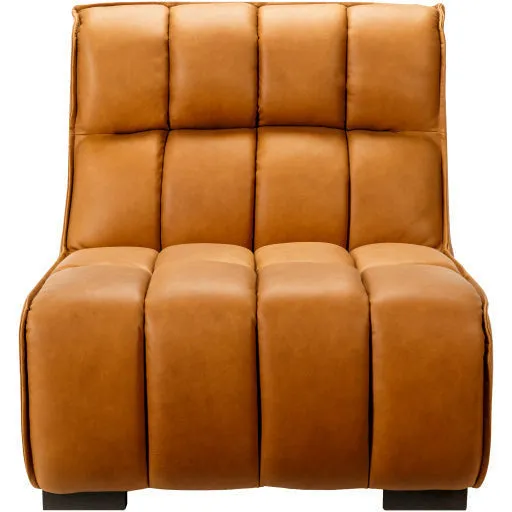 Surya Belfort Modern Channeled Cognac Brown Leather Accent Chair