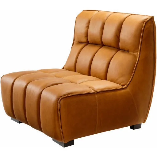 Surya Belfort Modern Channeled Cognac Brown Leather Accent Chair