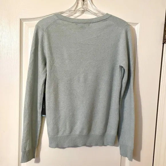 Tahari Women’s V- Neck Classic Fit 100% 2-ply Cashmere Sweater Size L Green NWT