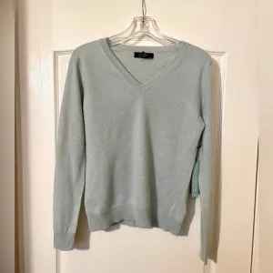 Tahari Women’s V- Neck Classic Fit 100% 2-ply Cashmere Sweater Size L Green NWT