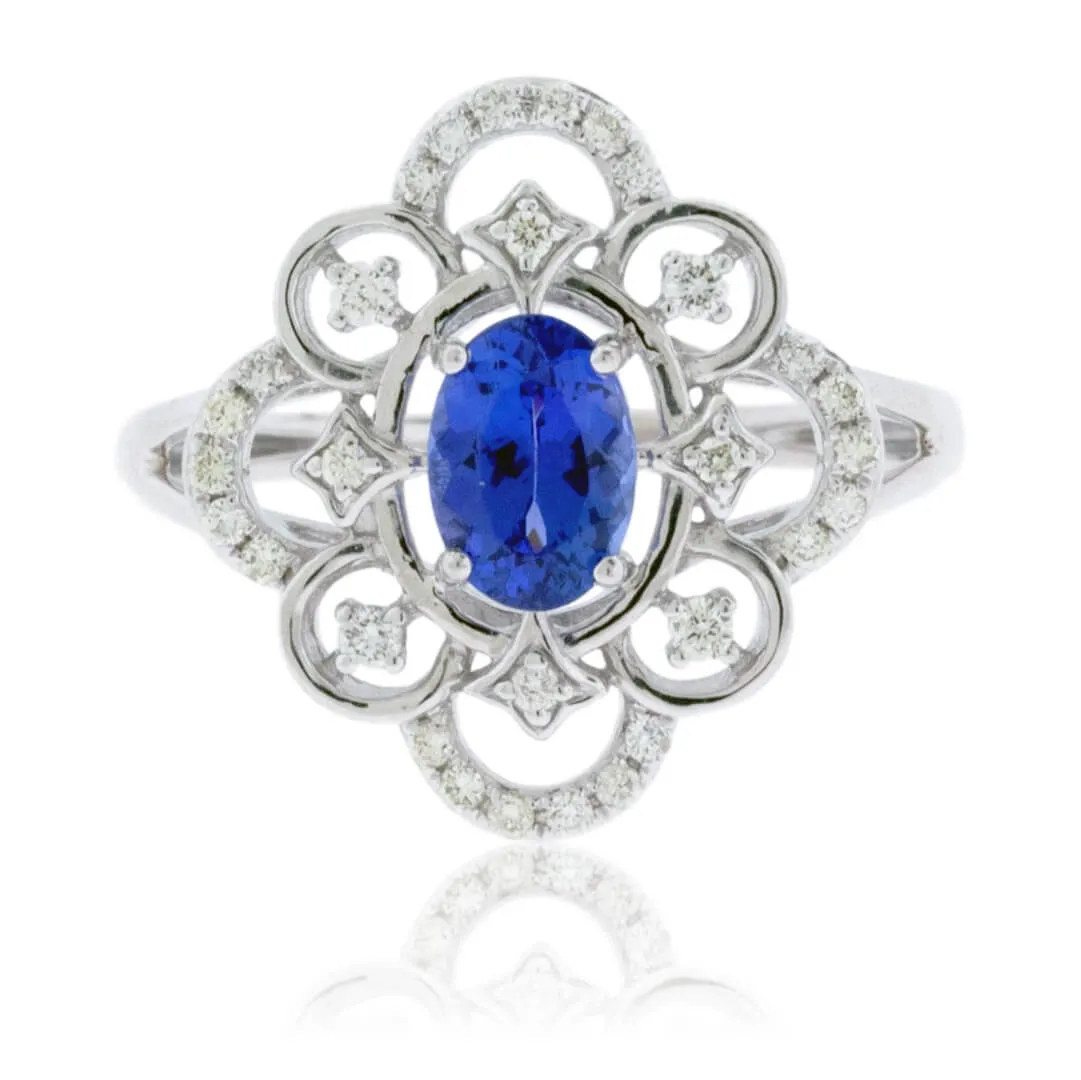 Tanzanite and Diamond Intricately Detailed Ring
