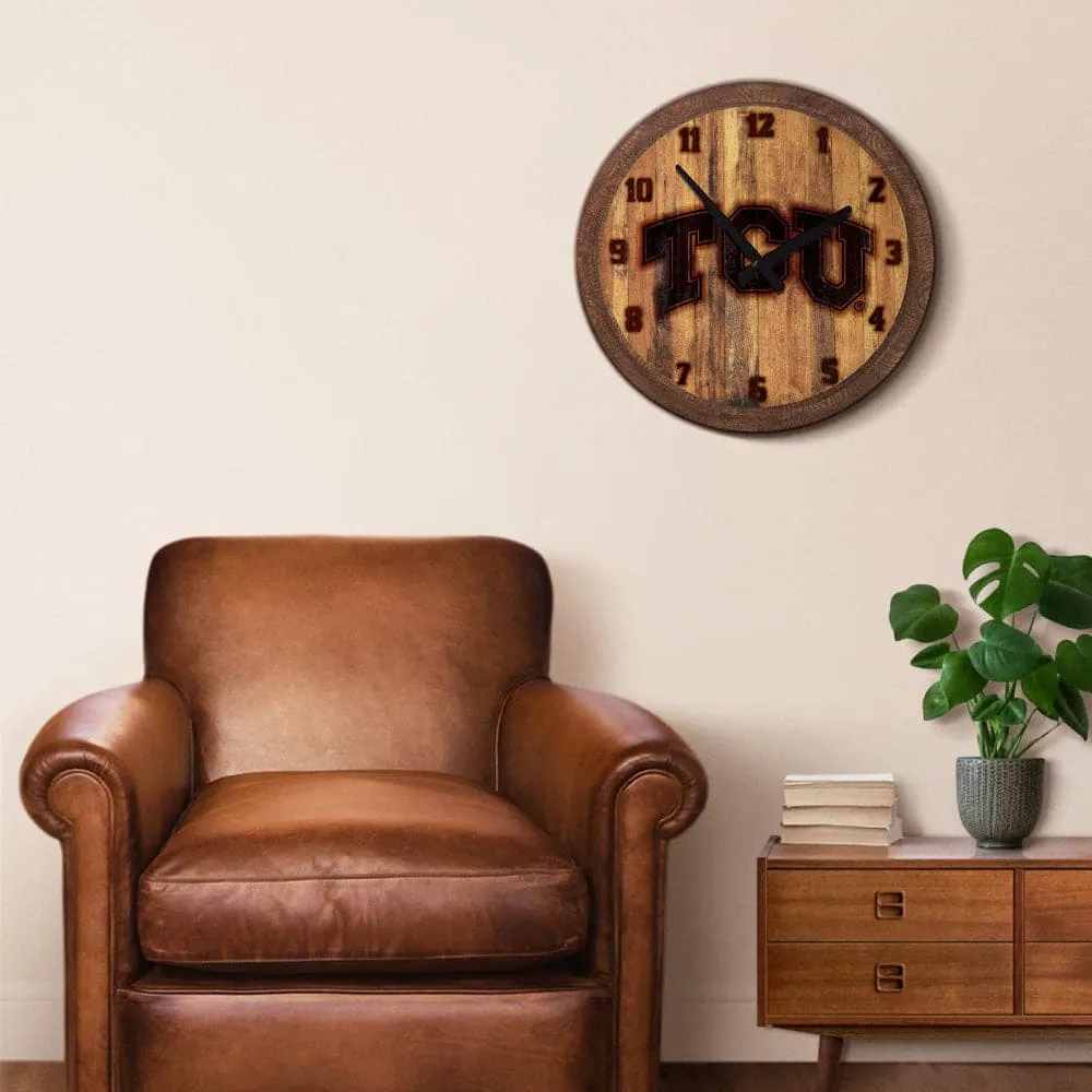TCU Horned Frogs: Branded "Faux" Barrel Top Wall Clock