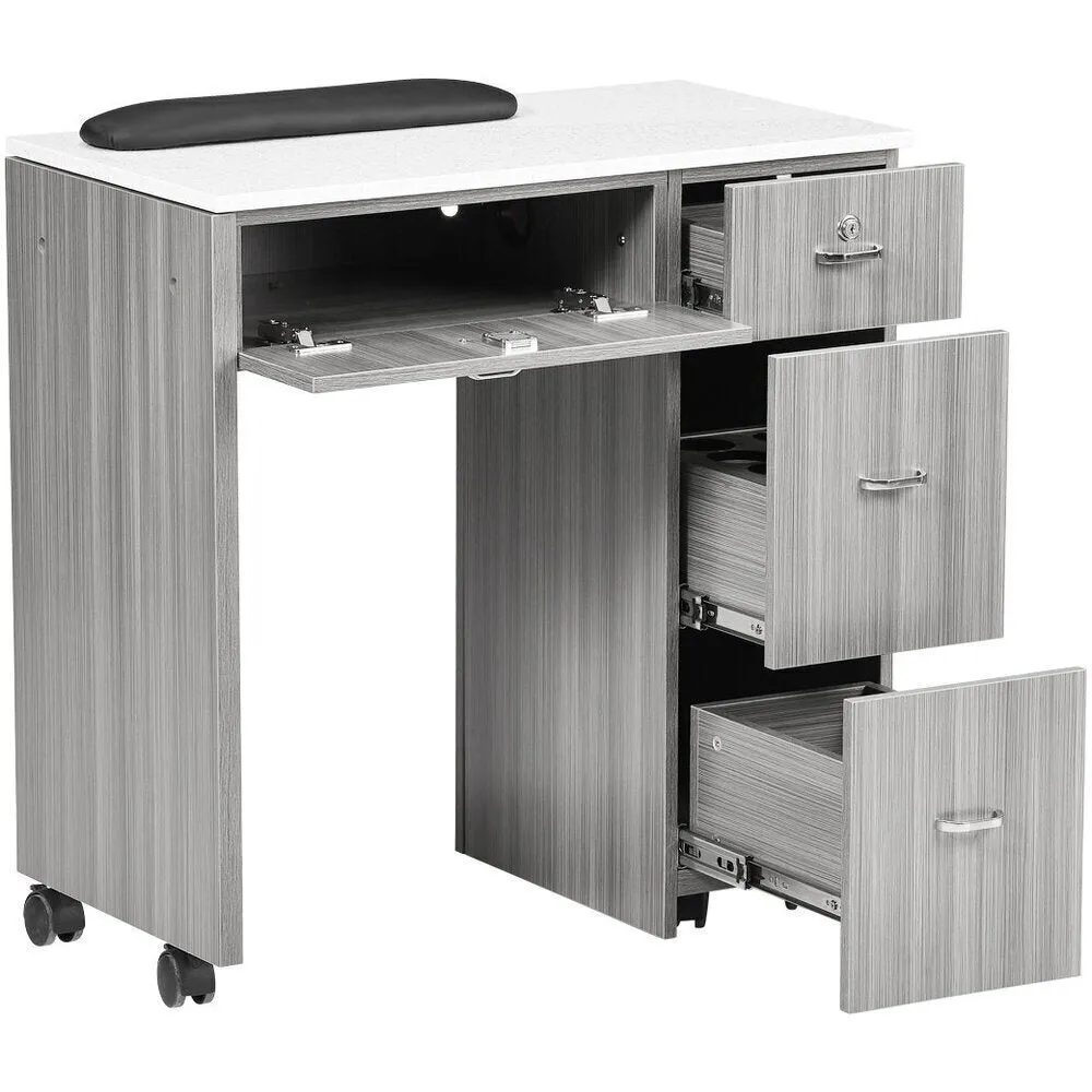 Tempo NM904 Single Compact Manicure Table with White Quartz Top / Available in Black or Gray by Whale Spa