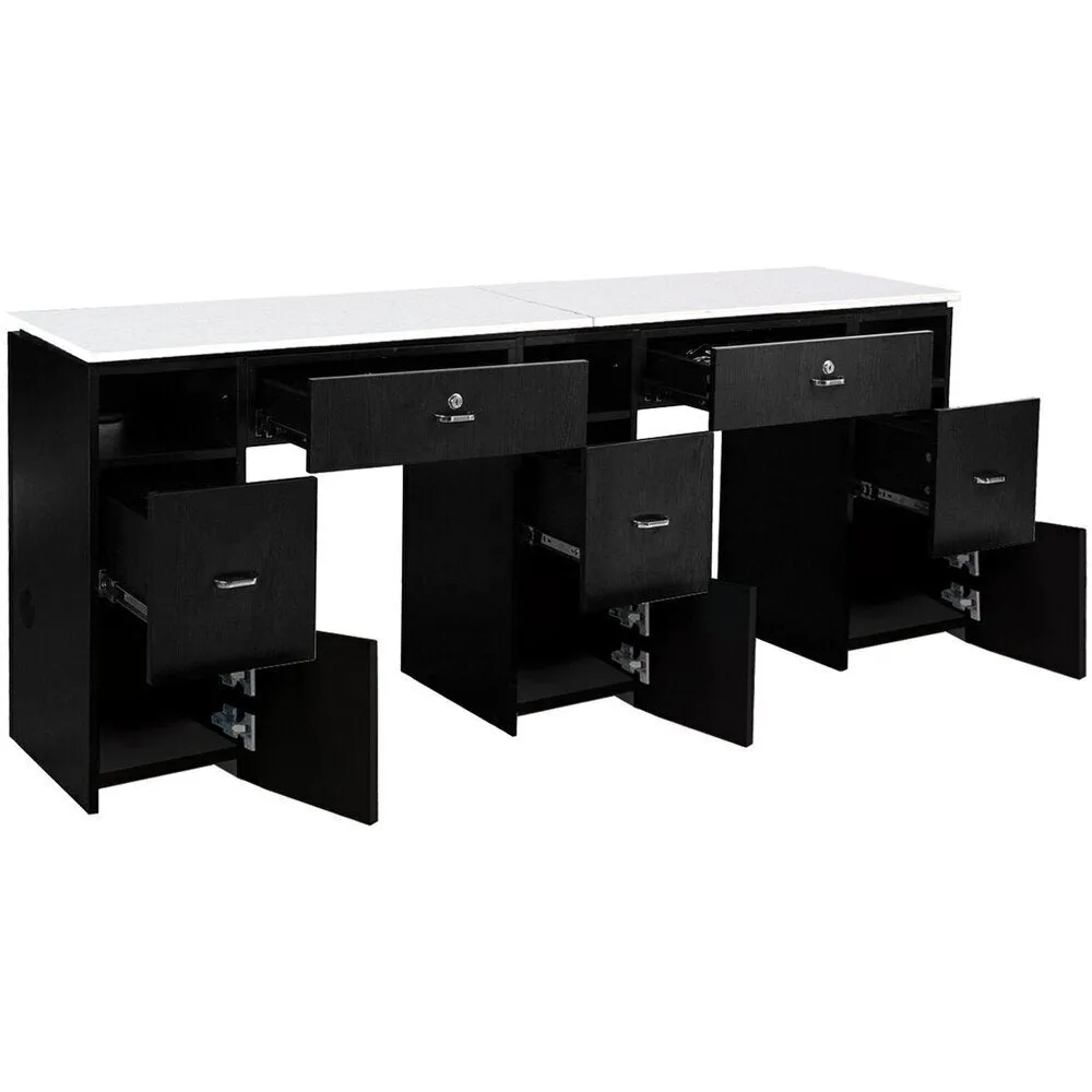 Tempo NM906D Double Manicure Table with White Quartz Top / Available in Black, White or Gray by Whale Spa