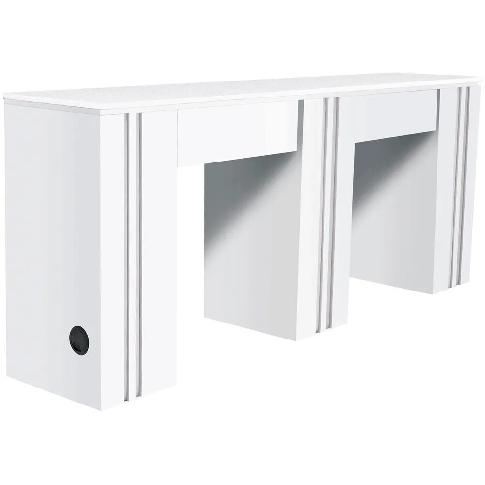Tempo NM906D Double Manicure Table with White Quartz Top / Available in Black, White or Gray by Whale Spa