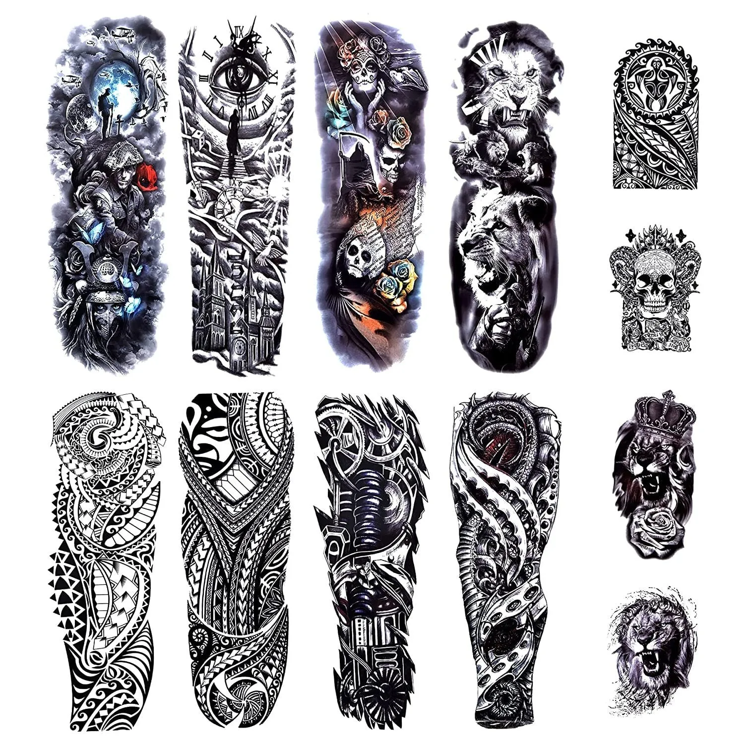 Temporary Tattoo Full and Half Sleeves Art for Men Women and or Kids fake 12 Sheets of Tattoos That Look Real without the Pain or Commitment