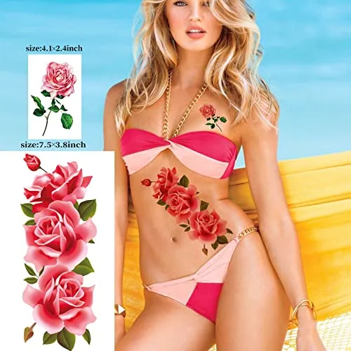 Temporary Tattoos 21 Sheets Waterproof Fake Tattoos Rose Peony Body Art Arm Tattoo