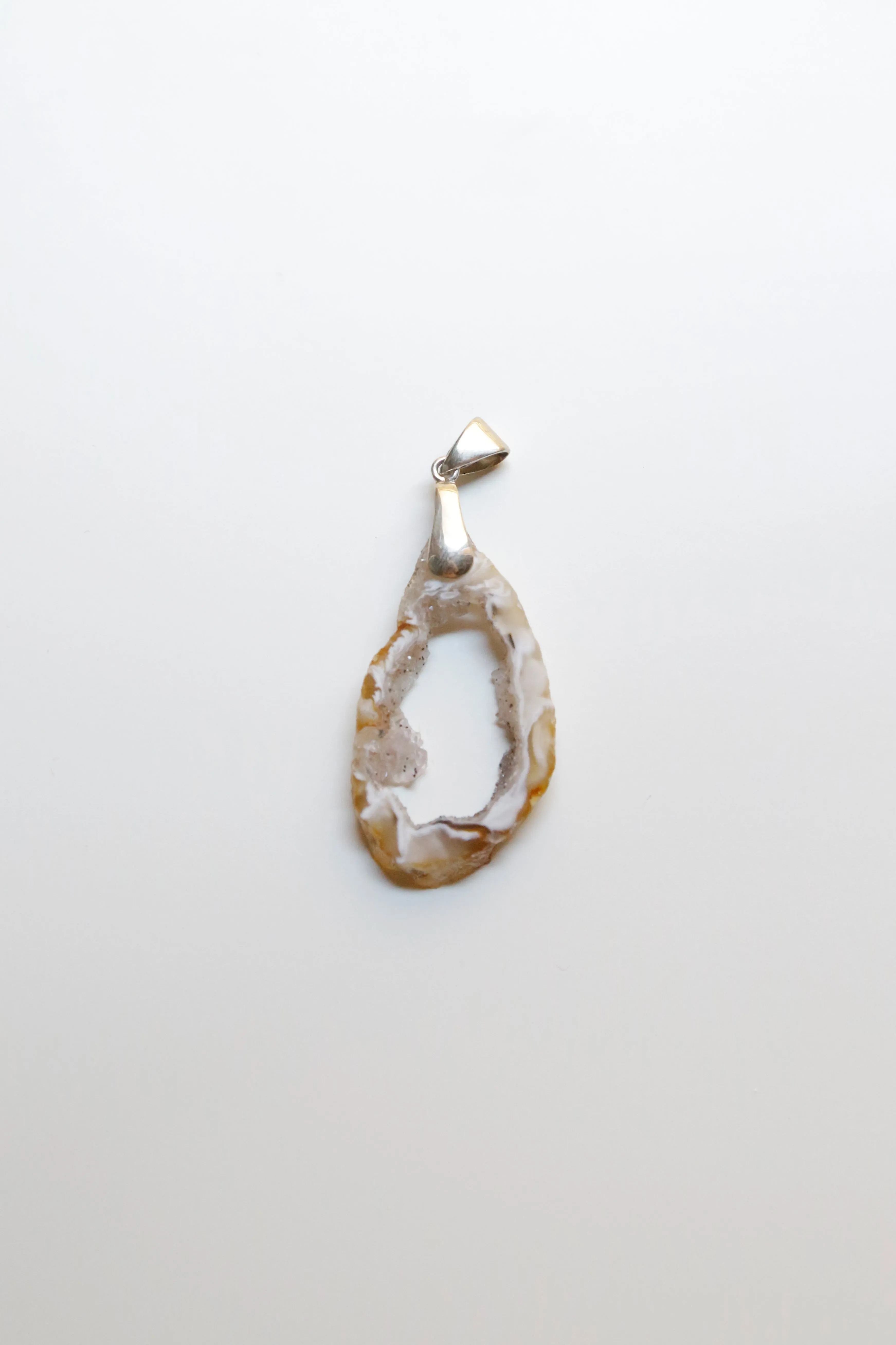 The Geode Agate with Lined Quartz Crystals Pendant - Specimen Class Crystal