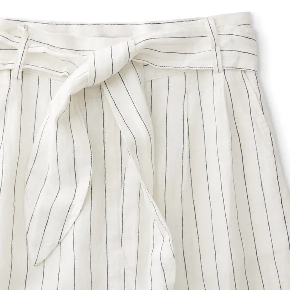 The J. Peterman Company White Black Stripe Linen Button Front Midi Skirt Large