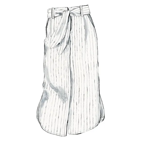 The J. Peterman Company White Black Stripe Linen Button Front Midi Skirt Large