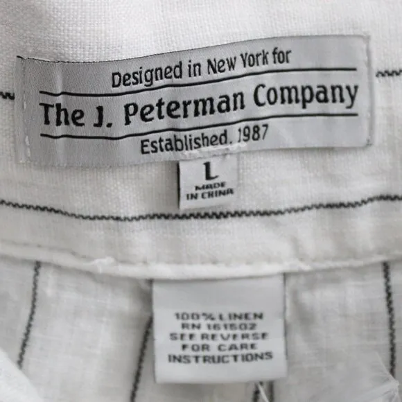 The J. Peterman Company White Black Stripe Linen Button Front Midi Skirt Large