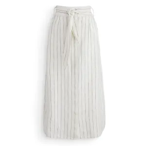 The J. Peterman Company White Black Stripe Linen Button Front Midi Skirt Large