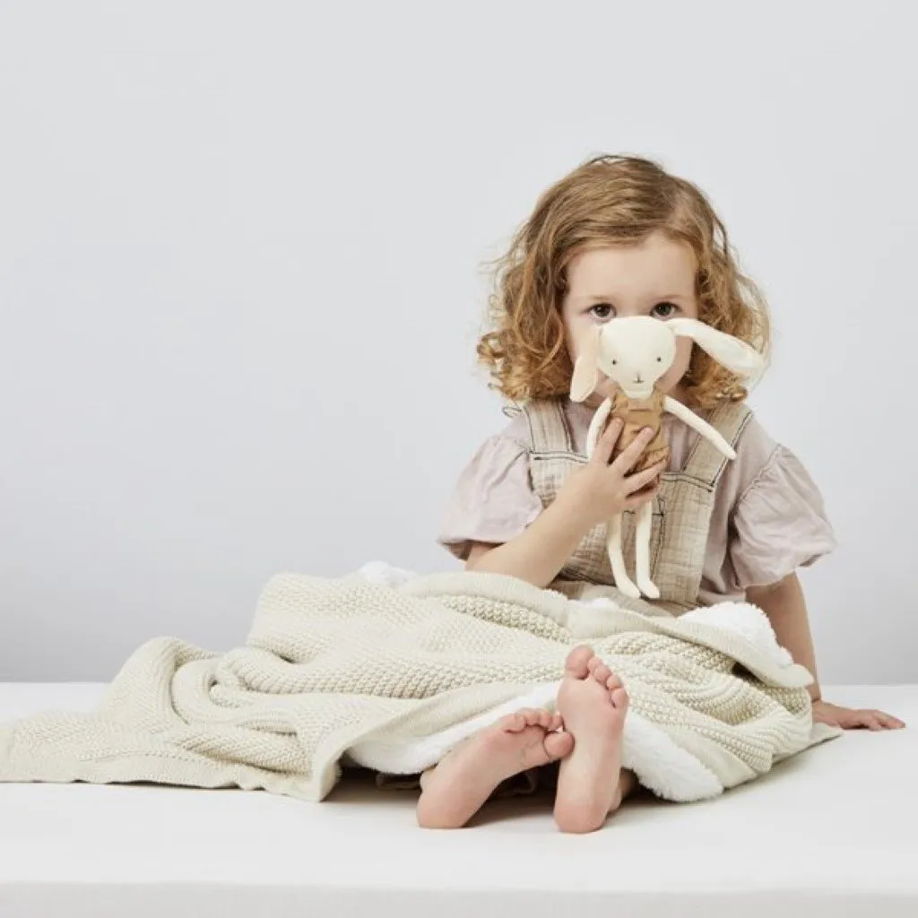THE LITTLE GREEN SHEEP Organic Knitted Fleece Baby Blanket - Linen