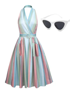 The Marvelous Mrs.Maisel Costume Dress Stripe Vintage Dress Set With Sunglasses